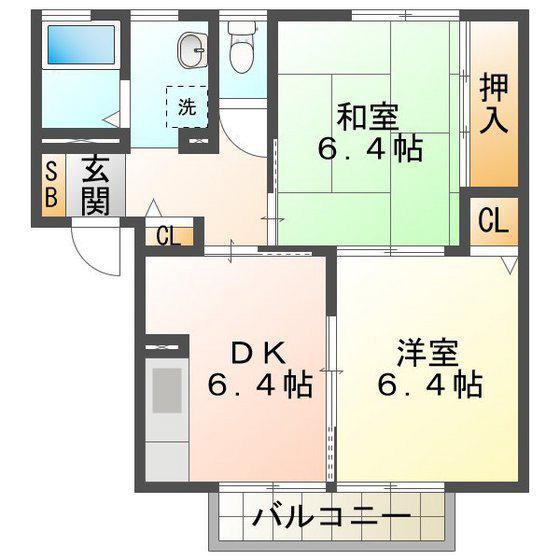 リヴェール鈴鹿A棟(2DK/2階)の間取り写真