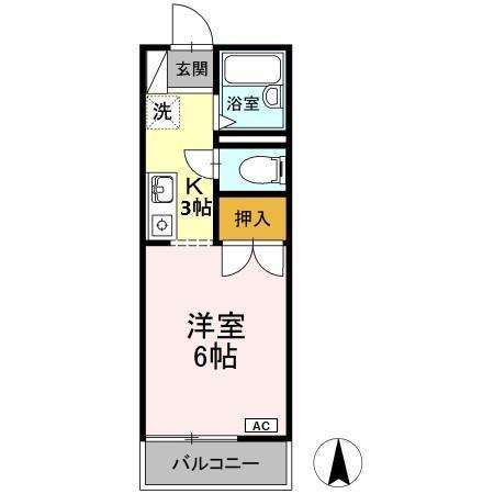 クラスターサウス(1K/1階)の間取り写真