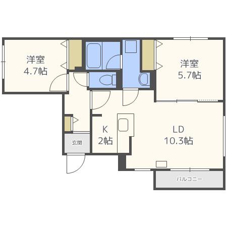 ブランシャール発寒(2LDK/4階)の間取り写真