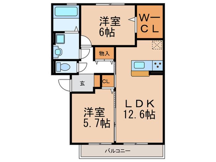 VILLA DEL SOL(2LDK/2階)の間取り写真