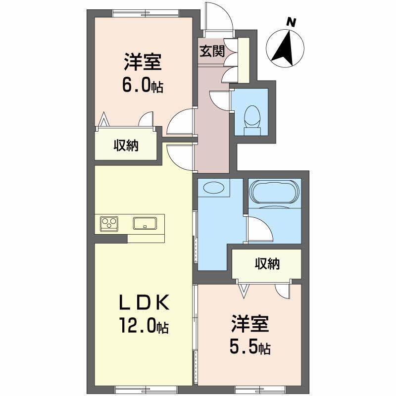 プロヌーブ沖洲III番館(2LDK/1階)の間取り写真