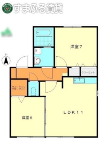 アグア フレスカB棟(2LDK/1階)の間取り写真