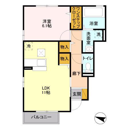 AXIA C棟(1LDK/1階)の間取り写真