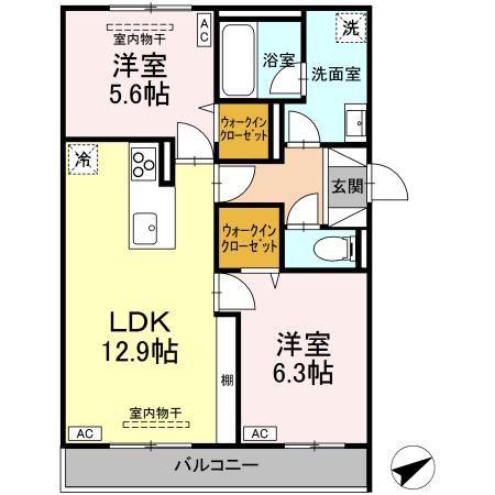 TORISIA大慈寺町 A(2LDK/2階)の間取り写真