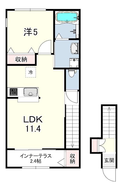 プラシッド ピュール(1LDK/2階)の間取り写真