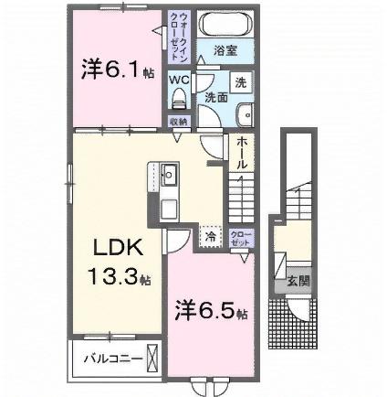フォレスト B(2LDK/2階)の間取り写真