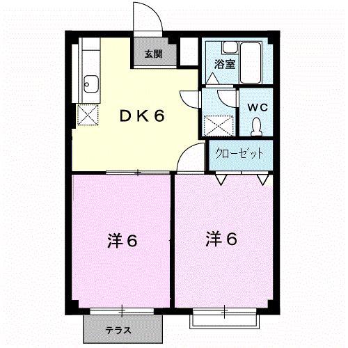 プライムハイツB(2DK/1階)の間取り写真