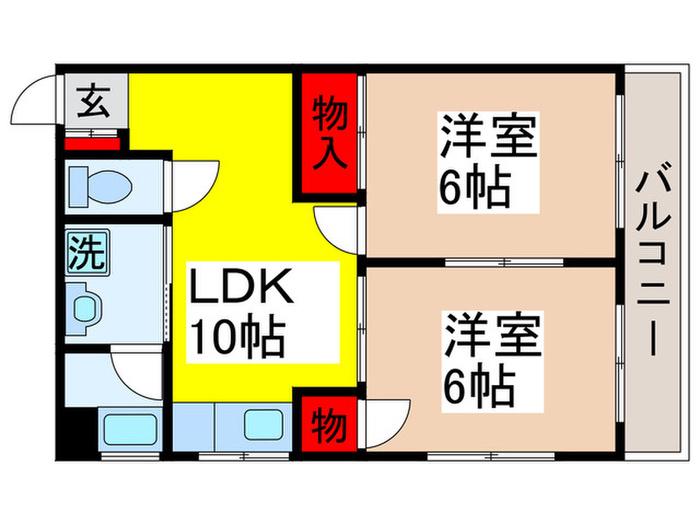 吉原マンション(2LDK/2階)の間取り写真