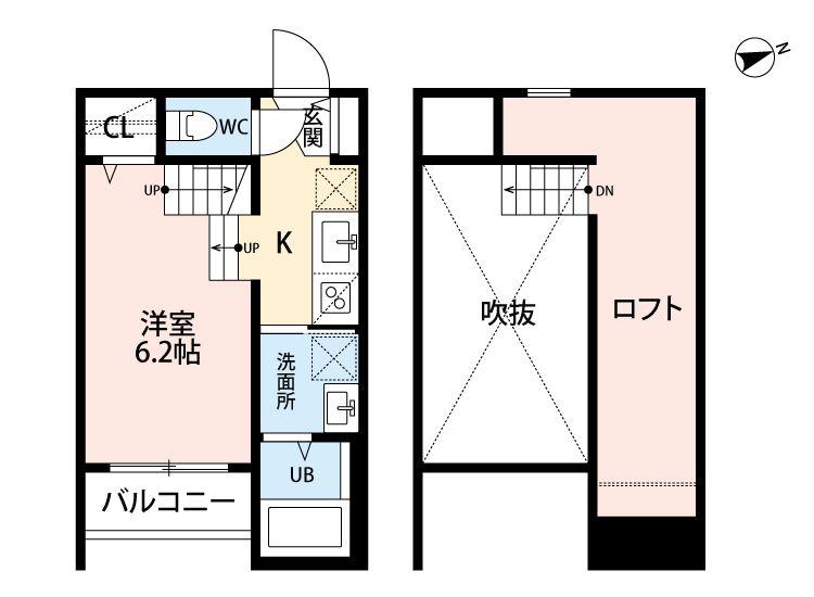ル ココン シックス タケシタ(ワンルーム/2階)の間取り写真