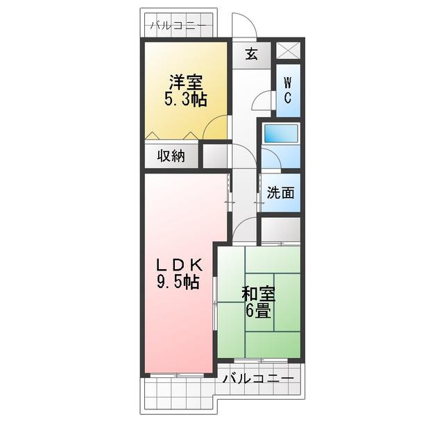 ポヌール香貫(2LDK/3階)の間取り写真