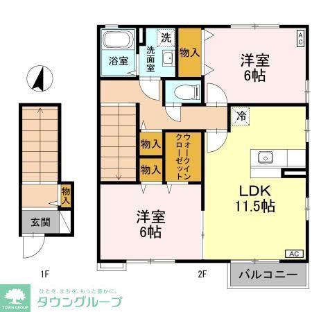 ローズコートA・B(2LDK/2階)の間取り写真