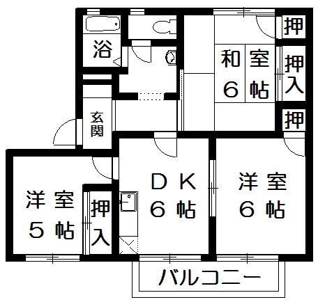 シャンボール角谷II(3DK/1階)の間取り写真