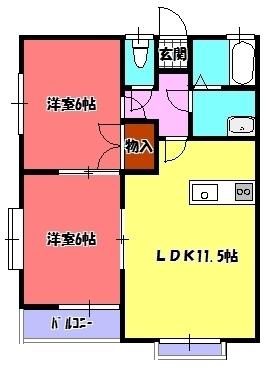 ドミール松島(2LDK/2階)の間取り写真
