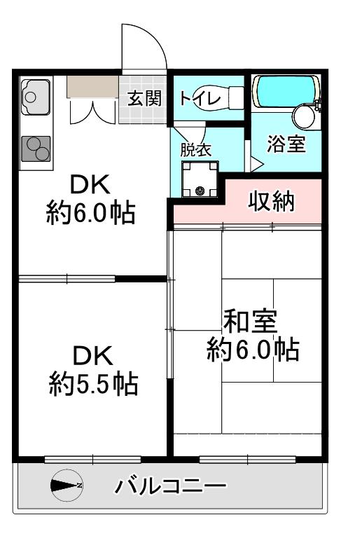 ハイムさくら(2DK/2階)の間取り写真
