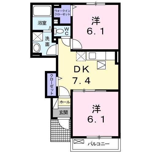 ベルグランドヴィラB(2DK/1階)の間取り写真