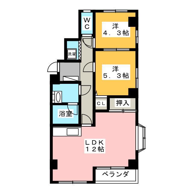 レジオンドヌール(2LDK/2階)の間取り写真