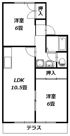 プレジール四丁目II(2LDK/1階)の間取り写真