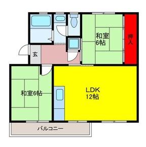 箕面如意谷4号棟(2LDK/2階)の間取り写真