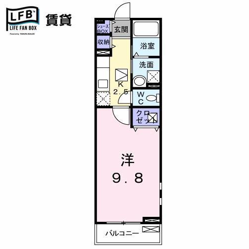 エヴァーグリーンP(1K/1階)の間取り写真
