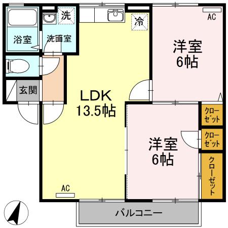 ドルフ東久万(2LDK/1階)の間取り写真