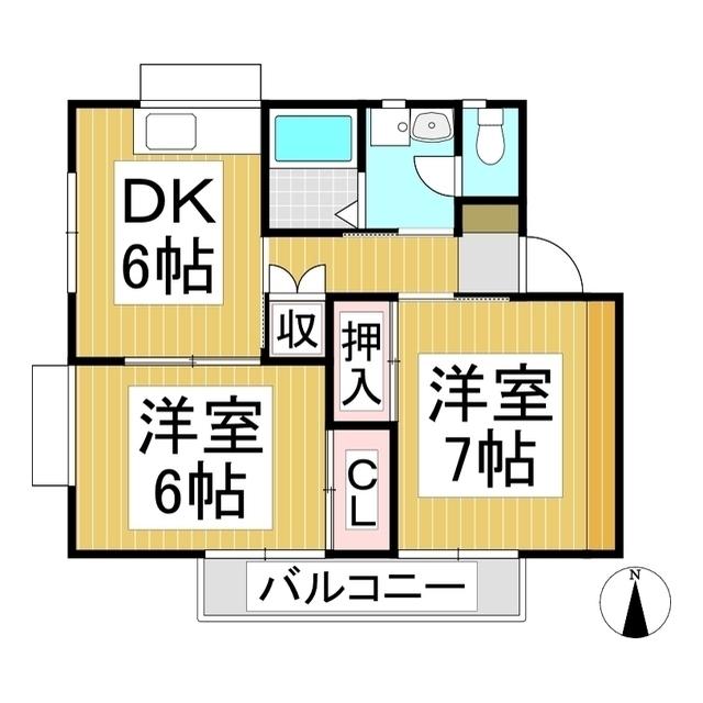 メゾンドローゼ(2DK/2階)の間取り写真