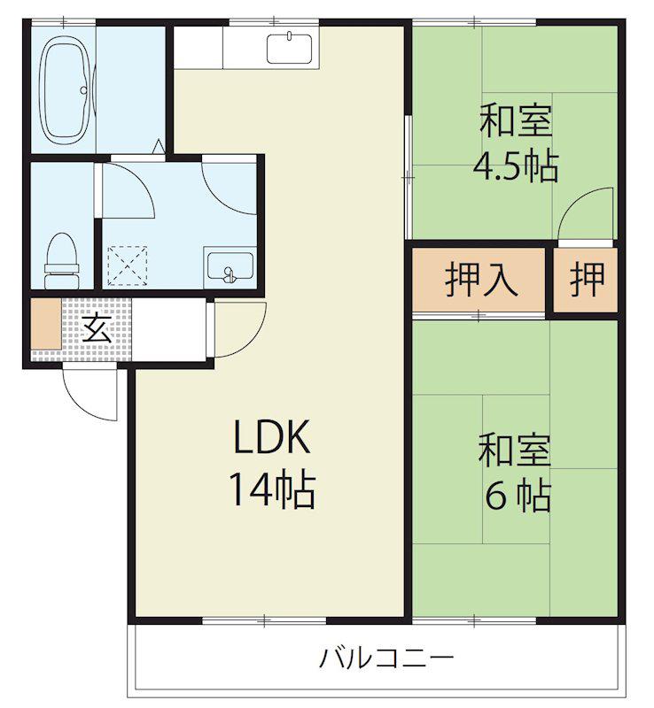 グリーンヴィレッジC棟(2LDK/1階)の間取り写真