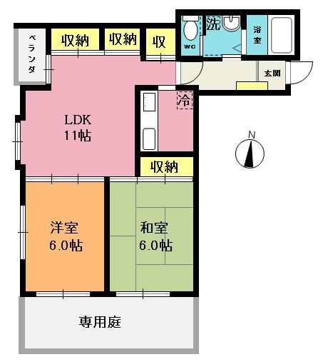 コープ愛宕(2LDK/1階)の間取り写真