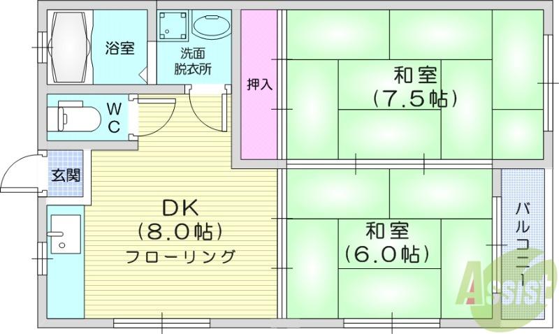 コーポユウキ(2DK/1階)の間取り写真