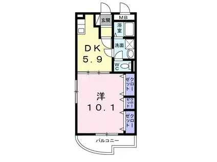 レジデンス辻が花 II(1DK/1階)の間取り写真