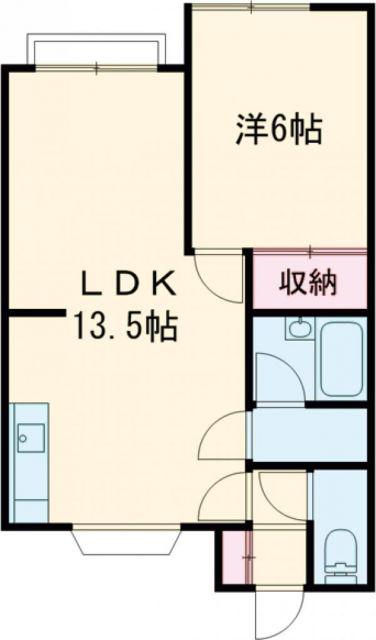 ハミール山の手(1LDK/1階)の間取り写真