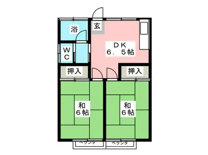 矢部コーポ(2DK/2階)の間取り写真