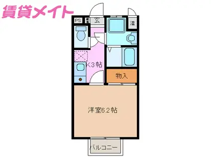 ラックス山城(1K/1階)の間取り写真