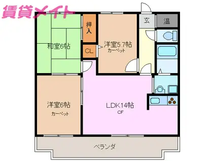 サンパレス(3LDK/2階)の間取り写真