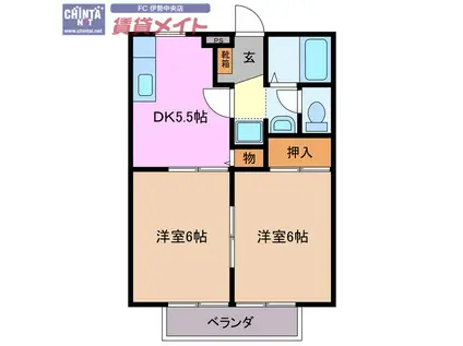 パストラルコートB(2K/1階)の間取り写真