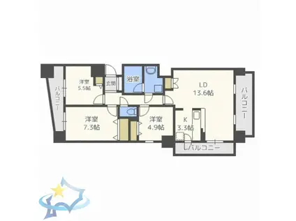 レジディア円山北5条(3LDK/10階)の間取り写真