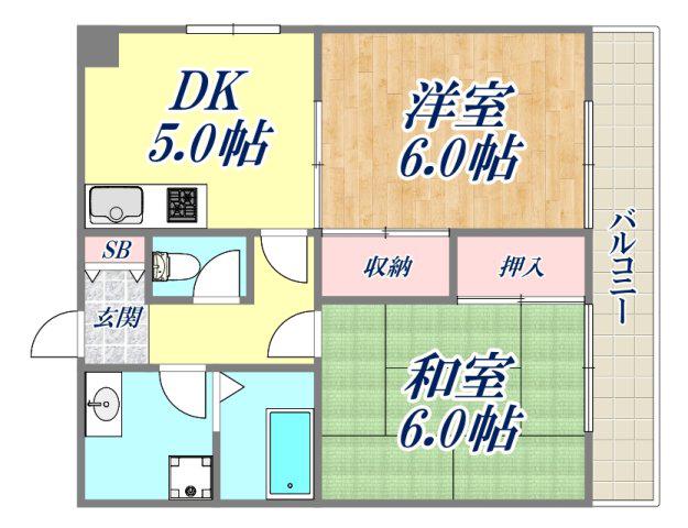 ハイツヤマトⅢ(2DK/2階)の間取り写真