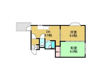 コンフォート片岡(2DK/4階)の間取り写真