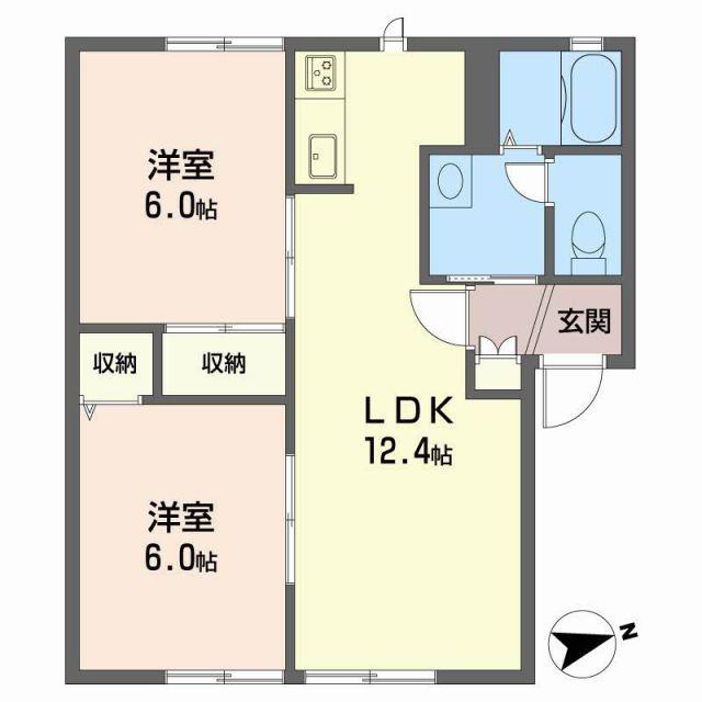 ノースウィング保免 A棟(2LDK/1階)の間取り写真