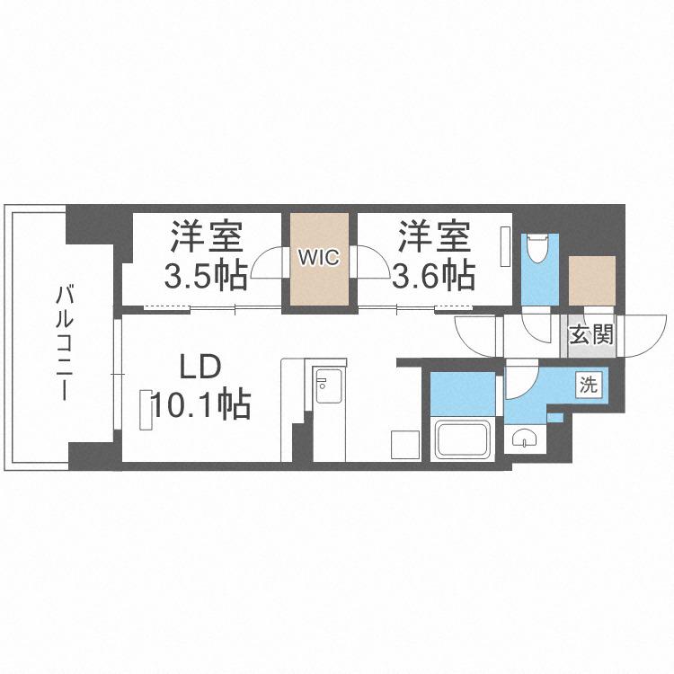 アーバネックス新町II(2LDK/4階)の間取り写真