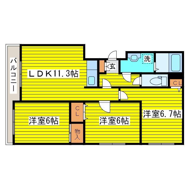 パープルサイド(3LDK/3階)の間取り写真