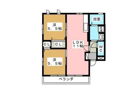 フロンティアII(2LDK/2階)の間取り写真