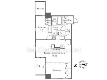 スカイグランデ汐留(2LDK/2階)の間取り写真