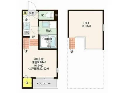 リベルテ東照宮(1K/2階)の間取り写真