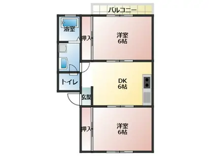 シャトーコスモスII(2DK/2階)の間取り写真