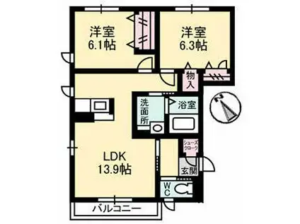 エフィカス(2LDK/2階)の間取り写真