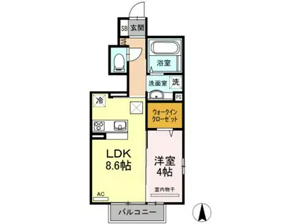 ヴェルドミールA棟(1LDK/1階)の間取り写真