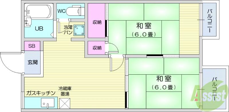 STハイツ栗生(2DK/2階)の間取り写真