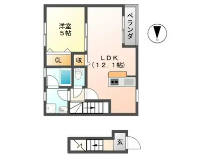エスポワール(1LDK/2階)の間取り写真