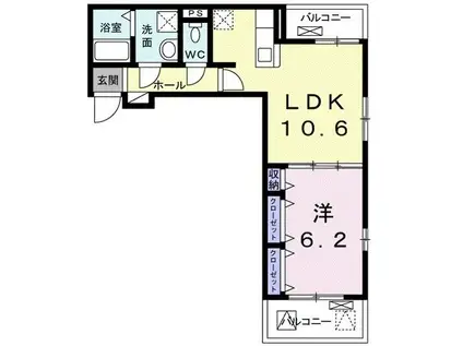 アイヴィ・ヒルズII(1LDK/2階)の間取り写真