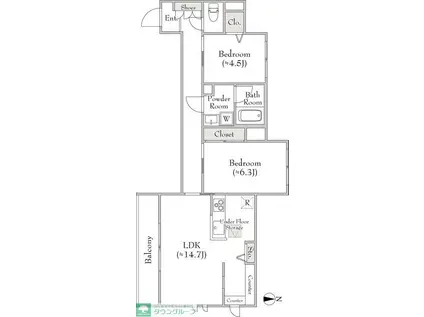 ベレオ三軒茶屋(2LDK/1階)の間取り写真